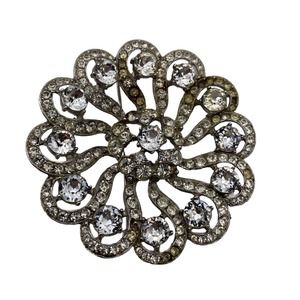 Bogoff Brooch Large 1940’s Crystal Rhinestone Swirling Design